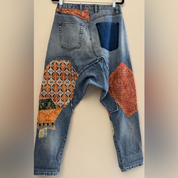 Free People We The Free Zappa Patched Harem Jeans Womens Sz 28 Button Fly - Picture 8 of 12